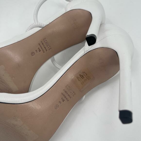 SCHUTZ Gaiah Heels Size 11 White Strappy High Heel Bungee Cord Stretch Stiletto - Picture 9 of 12